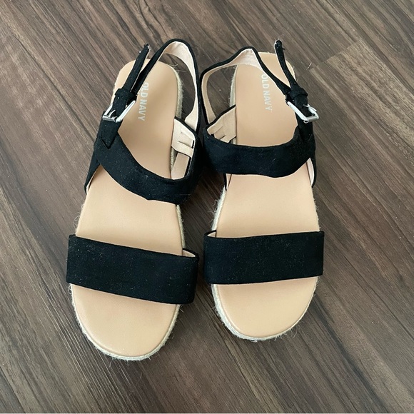 Old Navy Faux-suede Espadrille Flatform Sandals in black size 8 - Picture 6 of 11